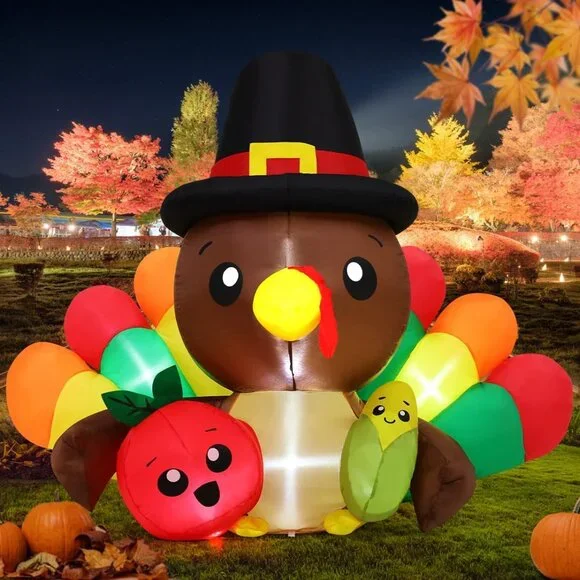 6.3 FT LED Inflatable Turkey with Tomato & Corn – Perfect Thanksgiving Decor - Picture 5 of 6
